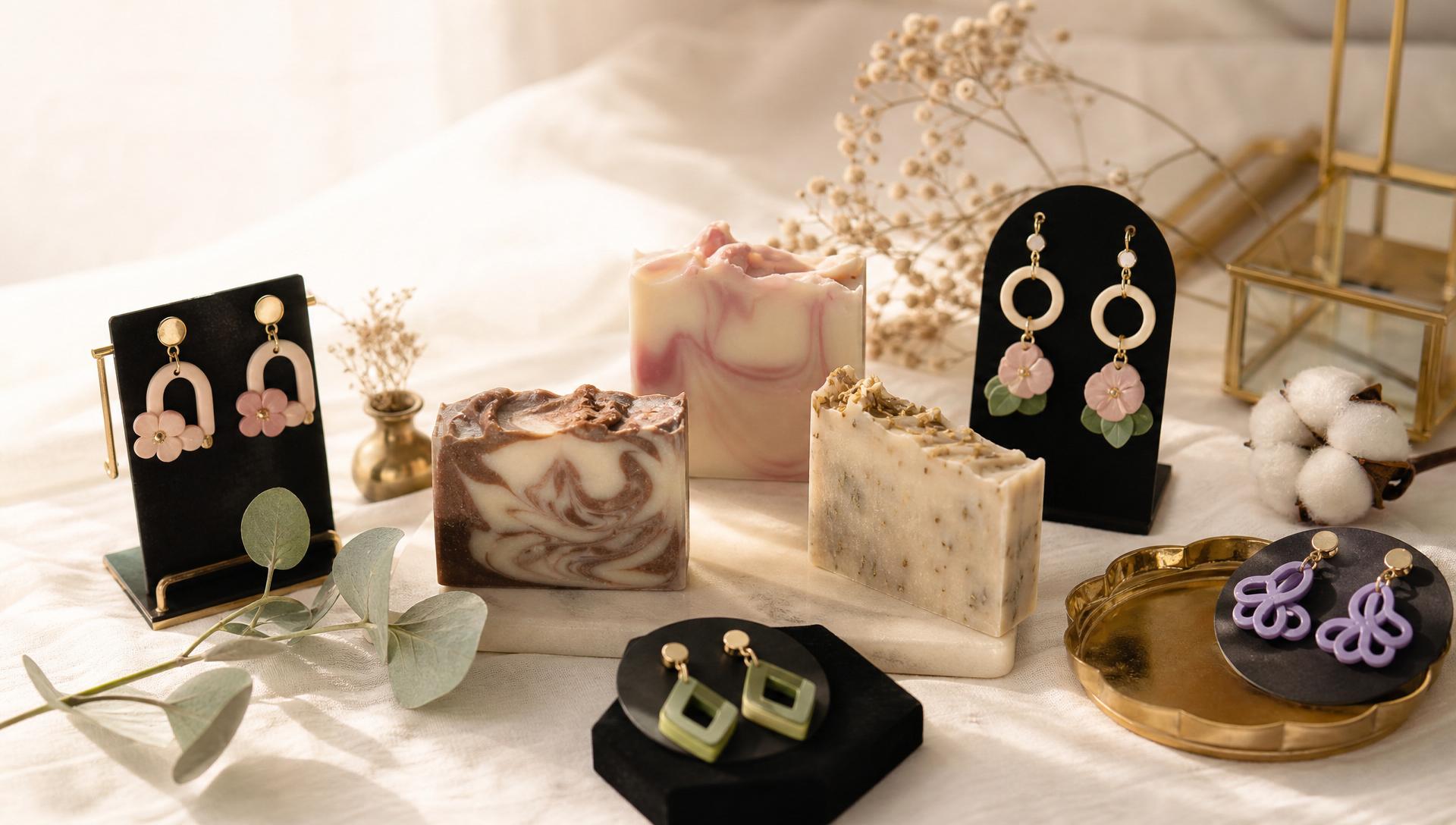 Lather & Loop handcrafted soap and 3D printed earrings